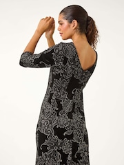 Roman Black Paisley Print Velvet Shift Dress - Image 1 of 6