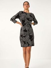 Roman Black Paisley Print Velvet Shift Dress - Image 3 of 6