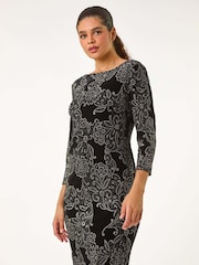 Roman Black Paisley Print Velvet Shift Dress - Image 5 of 6