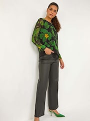 Roman Green Floral Mesh Overlay Stretch Top - Image 1 of 6