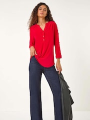 Roman Red V-Neck Button Detail Stretch Shirt - Image 2 of 5