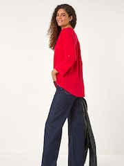 Roman Red V-Neck Button Detail Stretch Shirt - Image 3 of 5