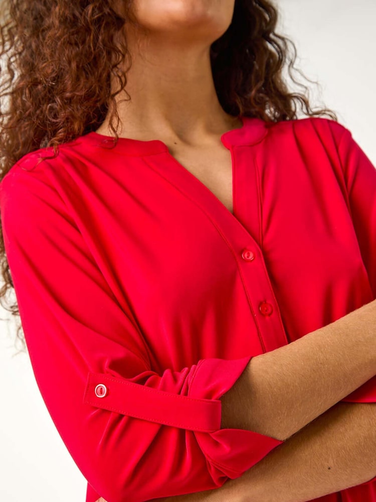 Roman Red V-Neck Button Detail Stretch Shirt - Image 5 of 5
