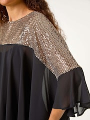 Roman Black Chrome Sequin Yoke Frilled Tunic Top - Image 5 of 5