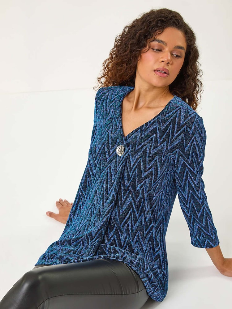 Roman Blue Shimmer Zig Zag Pleat Front Top - Image 1 of 6