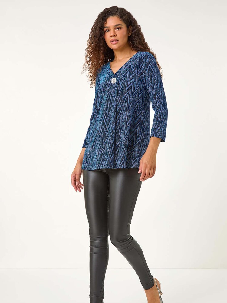Roman Blue Shimmer Zig Zag Pleat Front Top - Image 3 of 6
