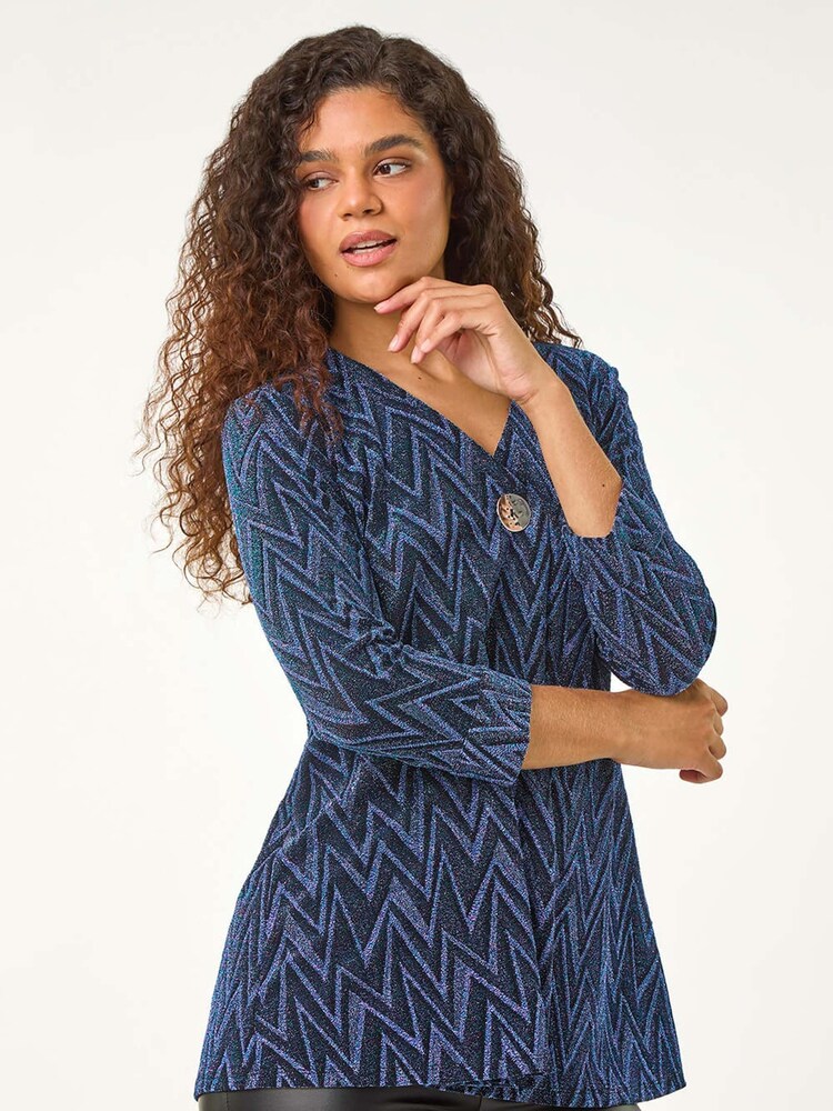 Roman Blue Shimmer Zig Zag Pleat Front Top - Image 5 of 6
