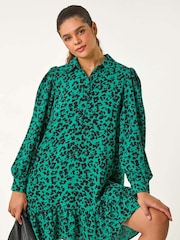 Roman Green Abstract Print Shirt Dress - Image 1 of 6