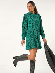 Roman Green Abstract Print Shirt Dress - Image 3 of 6