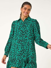 Roman Green Abstract Print Shirt Dress - Image 5 of 6