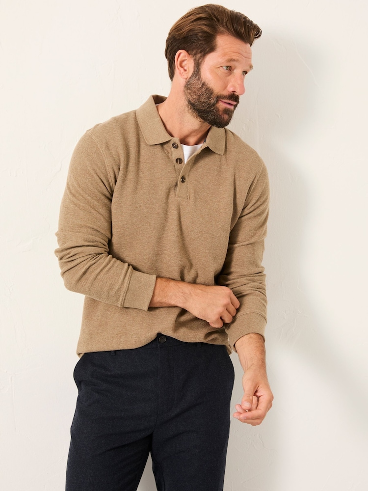 FatFace Shawford Dark Natural Long Sleeve Polo - Image 1 of 5 FatFace Shawford Dark Natural Long Sleeve Polo - Image 1 of 5