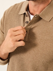 FatFace Shawford Dark Natural Long Sleeve Polo - Image 3 of 5