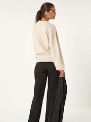 Roman Natural Graduated Faux Pearl Cable Knit Jumper - Image 5 of 6