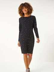 Roman Black Hotfix Embellished Knitted Dress - Image 2 of 5