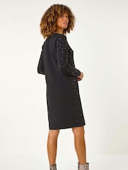 Roman Black Hotfix Embellished Knitted Dress - Image 3 of 5