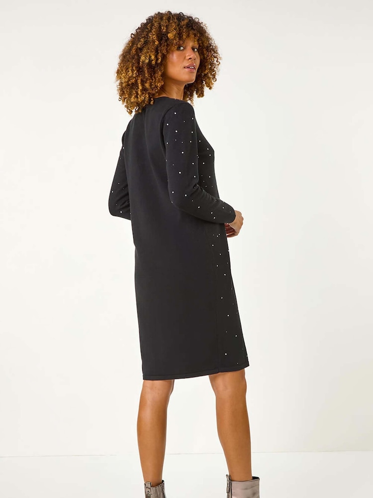 Roman Black Hotfix Embellished Knitted Dress - Image 3 of 5