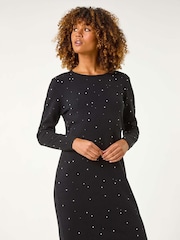 Roman Black Hotfix Embellished Knitted Dress - Image 4 of 5