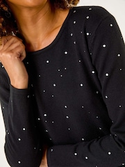 Roman Black Hotfix Embellished Knitted Dress - Image 5 of 5