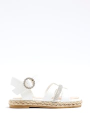 River Island White Chrome Girls Diamante Espadrille Sandals - Image 1 of 5