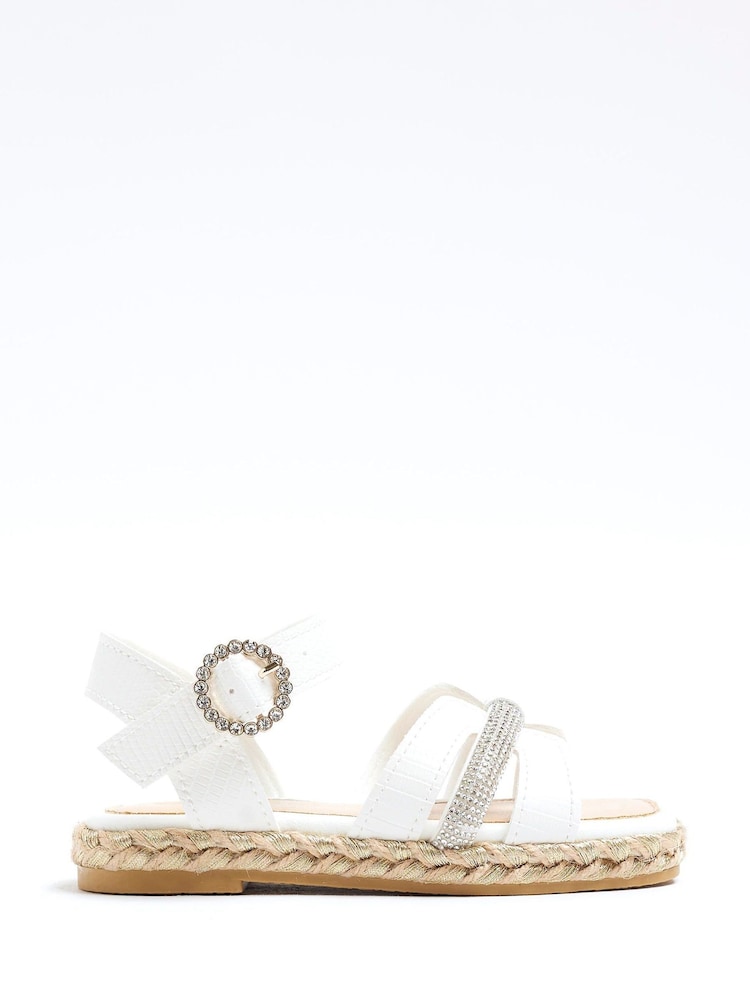 River Island White Chrome Girls Diamante Espadrille Sandals - Image 1 of 5
