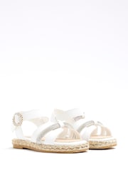 River Island White Chrome Girls Diamante Espadrille Sandals - Image 2 of 5