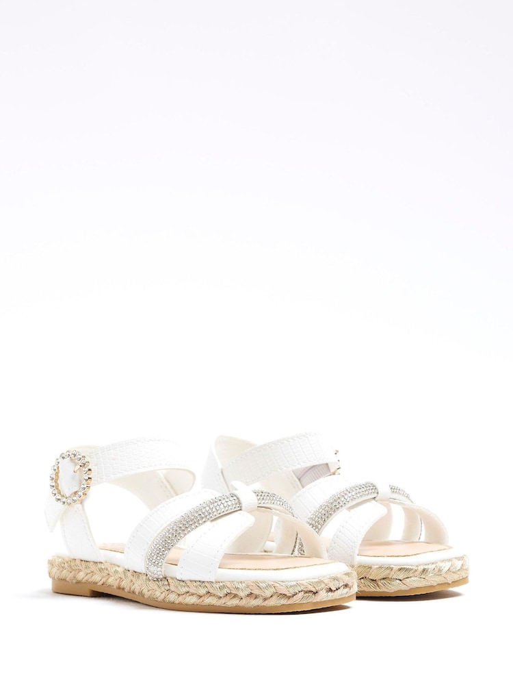 River Island White Chrome Girls Diamante Espadrille Sandals - Image 2 of 5
