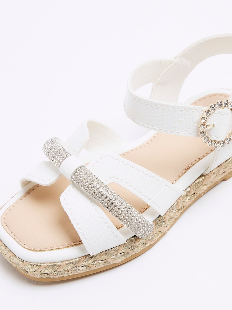 River Island White Chrome Girls Diamante Espadrille Sandals - Image 5 of 5