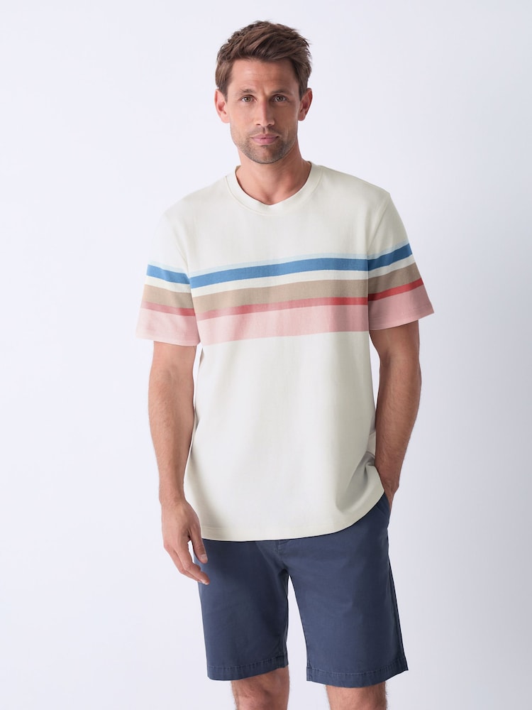 Ecru 100% Cotton Smart Colour Block T-Shirt - Image 1 of 7 Ecru 100% Cotton Smart Colour Block T-Shirt - Image 1 of 7