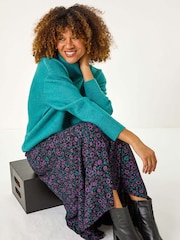 Roman Purple Ditsy Floral Print Midi Skirt - Image 1 of 5