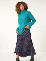 Roman Purple Ditsy Floral Print Midi Skirt - Image 2 of 5