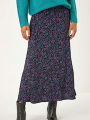 Roman Purple Ditsy Floral Print Midi Skirt - Image 4 of 5