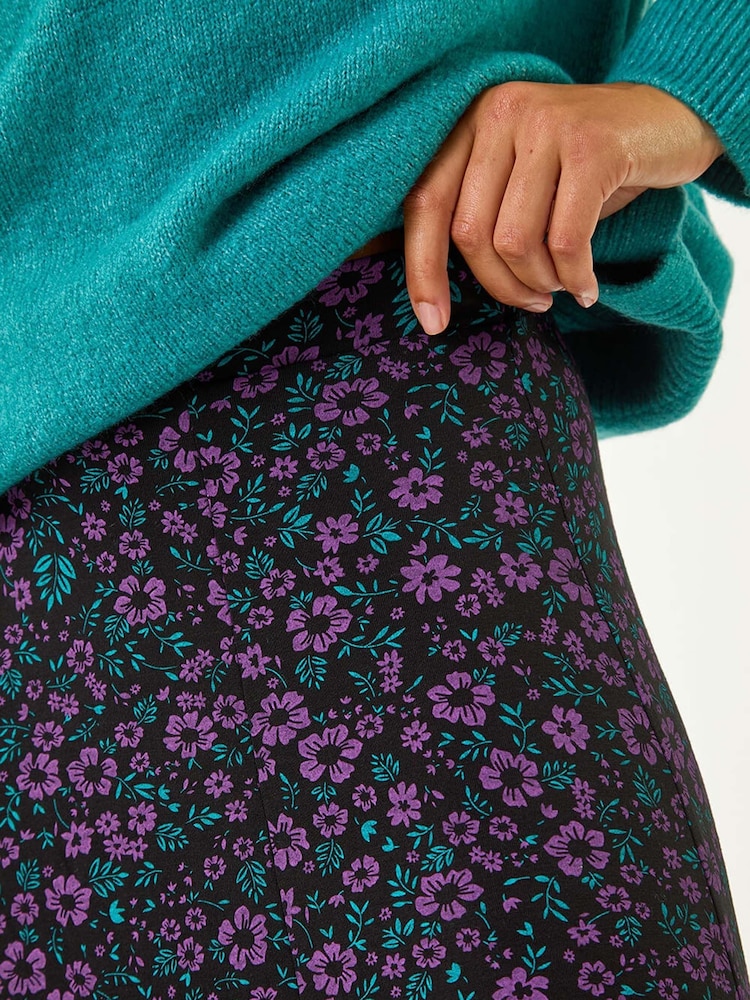 Roman Purple Ditsy Floral Print Midi Skirt - Image 5 of 5