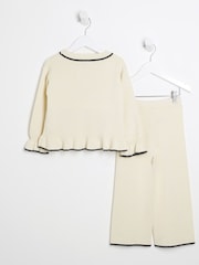 River Island Cream Girls 100% Cotton Wide Leg Trousers Set - Image 2 of 4