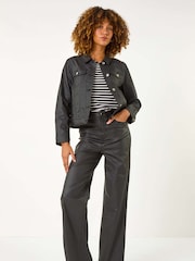 Roman Black Coated Pocket Detail Jacket - Image 2 of 5
