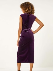 Roman Purple High Neck Velvet Midi Dress - Image 3 of 5