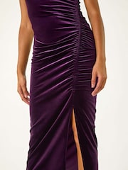 Roman Purple High Neck Velvet Midi Dress - Image 5 of 5