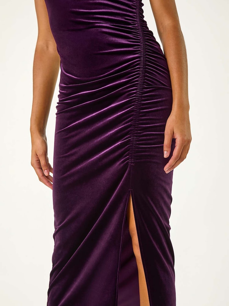 Roman Purple High Neck Velvet Midi Dress - Image 5 of 5