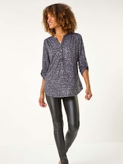 Roman Grey Glitter Animal Print Stretch Shirt - Image 2 of 5