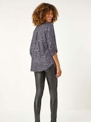 Roman Grey Glitter Animal Print Stretch Shirt - Image 3 of 5