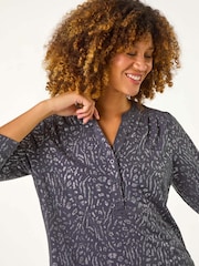 Roman Grey Glitter Animal Print Stretch Shirt - Image 4 of 5