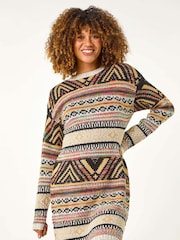 Roman Brown Pattern Knitted Dress - Image 2 of 5