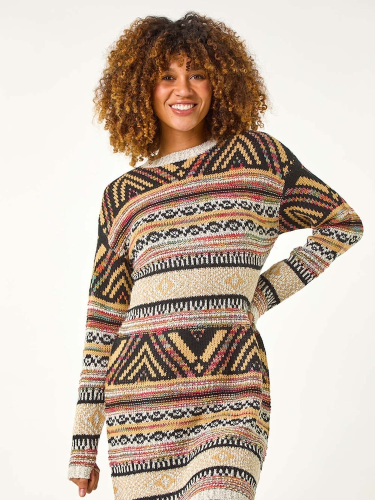 Roman Brown Pattern Knitted Dress - Image 2 of 5