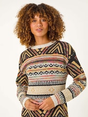 Roman Brown Pattern Knitted Dress - Image 4 of 5