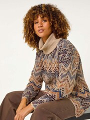 Roman Black Jacquard Pattern Turtle Neck Knit Jumper - Image 1 of 5