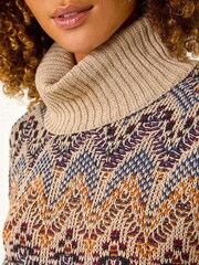 Roman Black Jacquard Pattern Turtle Neck Knit Jumper - Image 2 of 5