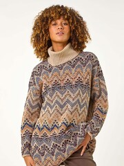Roman Black Jacquard Pattern Turtle Neck Knit Jumper - Image 3 of 5
