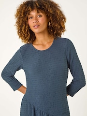 Roman Blue Textured A-Line Stretch Midi Dress - Image 4 of 5