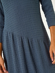 Roman Blue Textured A-Line Stretch Midi Dress - Image 5 of 5