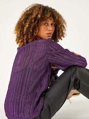 Roman Purple Shimmer Plisse Pleated Top - Image 2 of 5