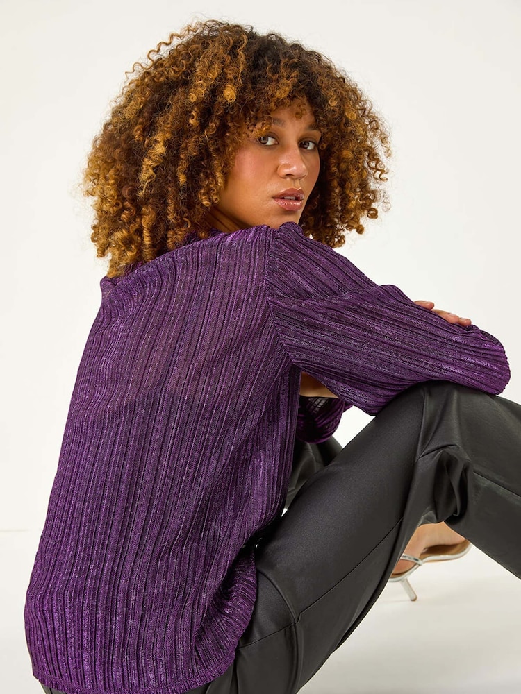 Roman Purple Shimmer Plisse Pleated Top - Image 2 of 5